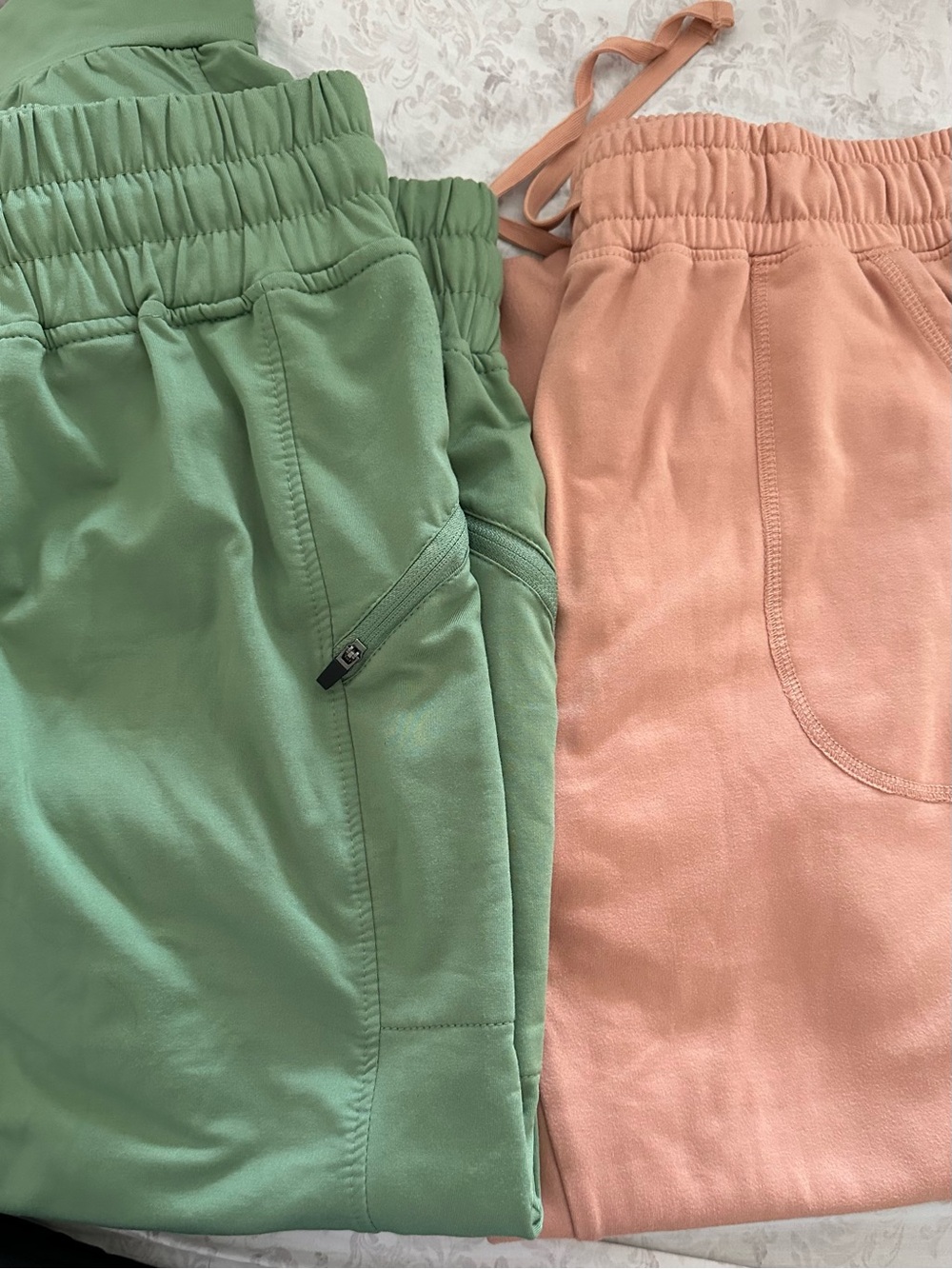 2 pairs of joggers Women’s Elastic Waist Joggers in Mint Green and Peach
